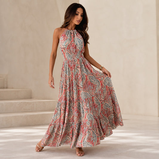 Rosalind Paisley Tiered Maxi, worn in movement showing the tiered skirt