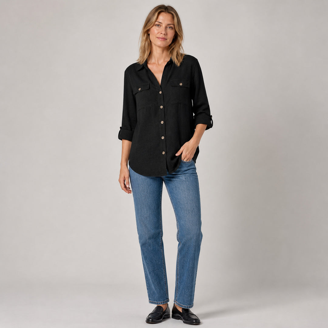Elle Button Shirt in black, front view