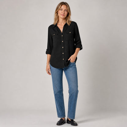 Elle Button Shirt in black, front view