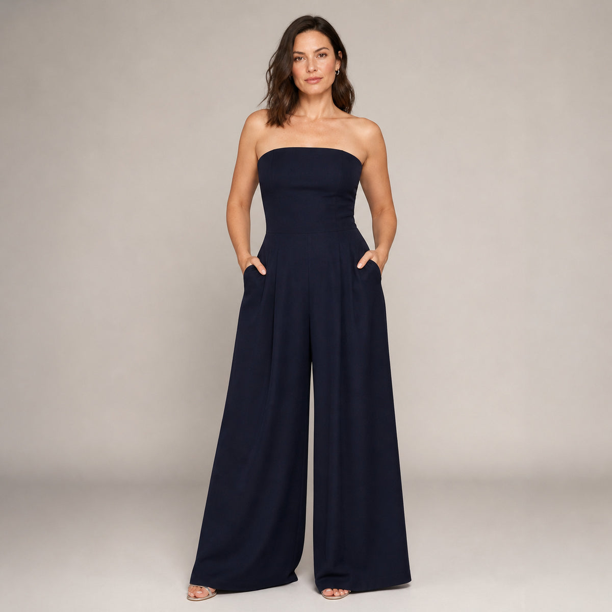 Sloane Strapless Jumpsuit in dark blue, front view