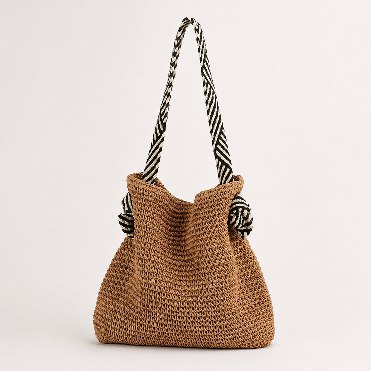 Monaco Straw Tote in natural woven straw, front view