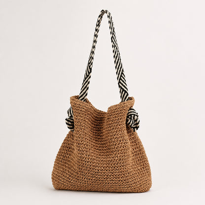 Monaco Straw Tote in natural woven straw, front view