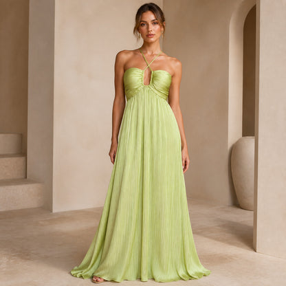 Halle Halter Maxi in green, front view