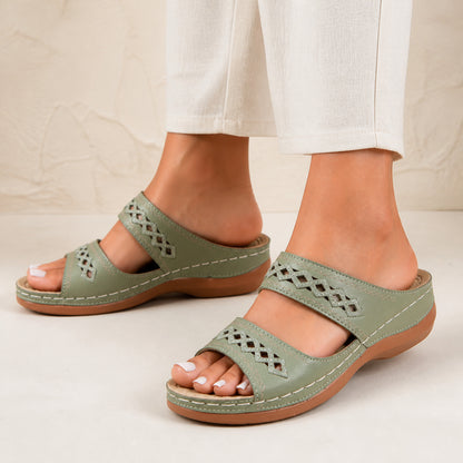 Odette Open-Toe Sandals in green, front view