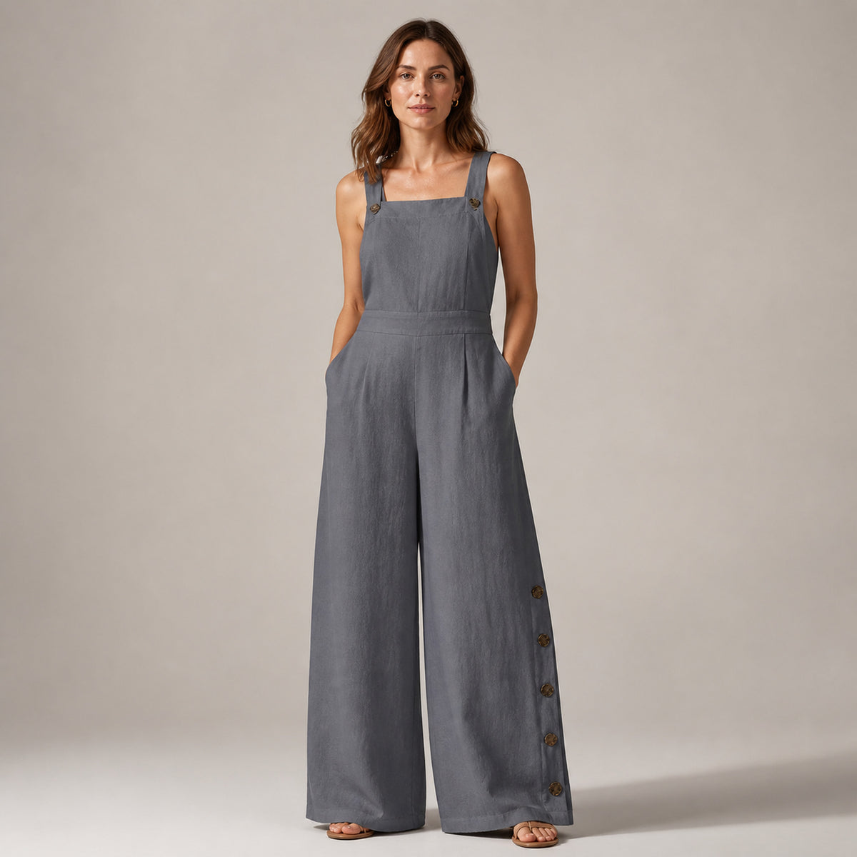 Frankie Wide-Leg Jumpsuit in grey, front view