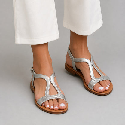 Elsie T-Bar Sandals in grey, front view