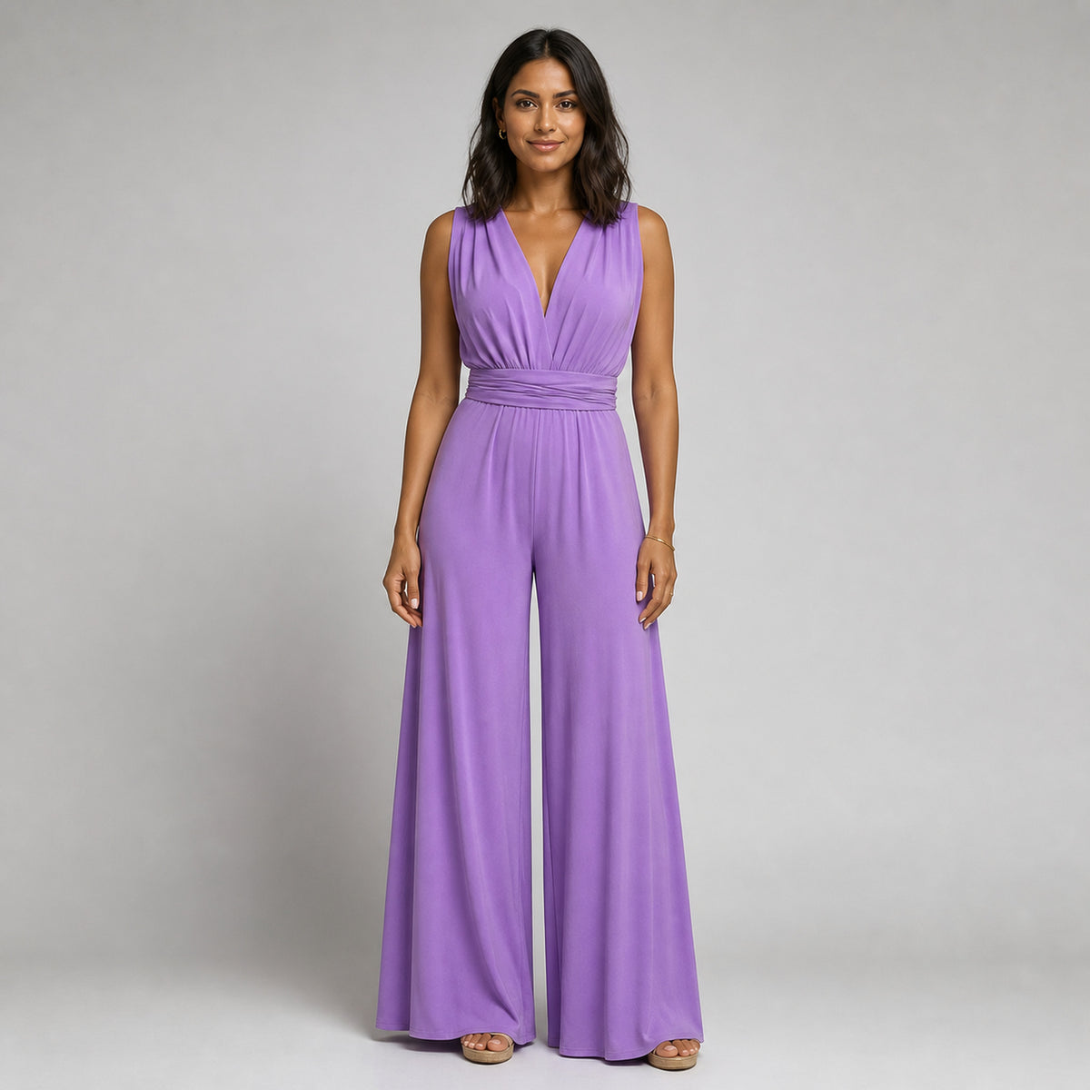 Iris V-Neck Jumpsuit in purple, front view