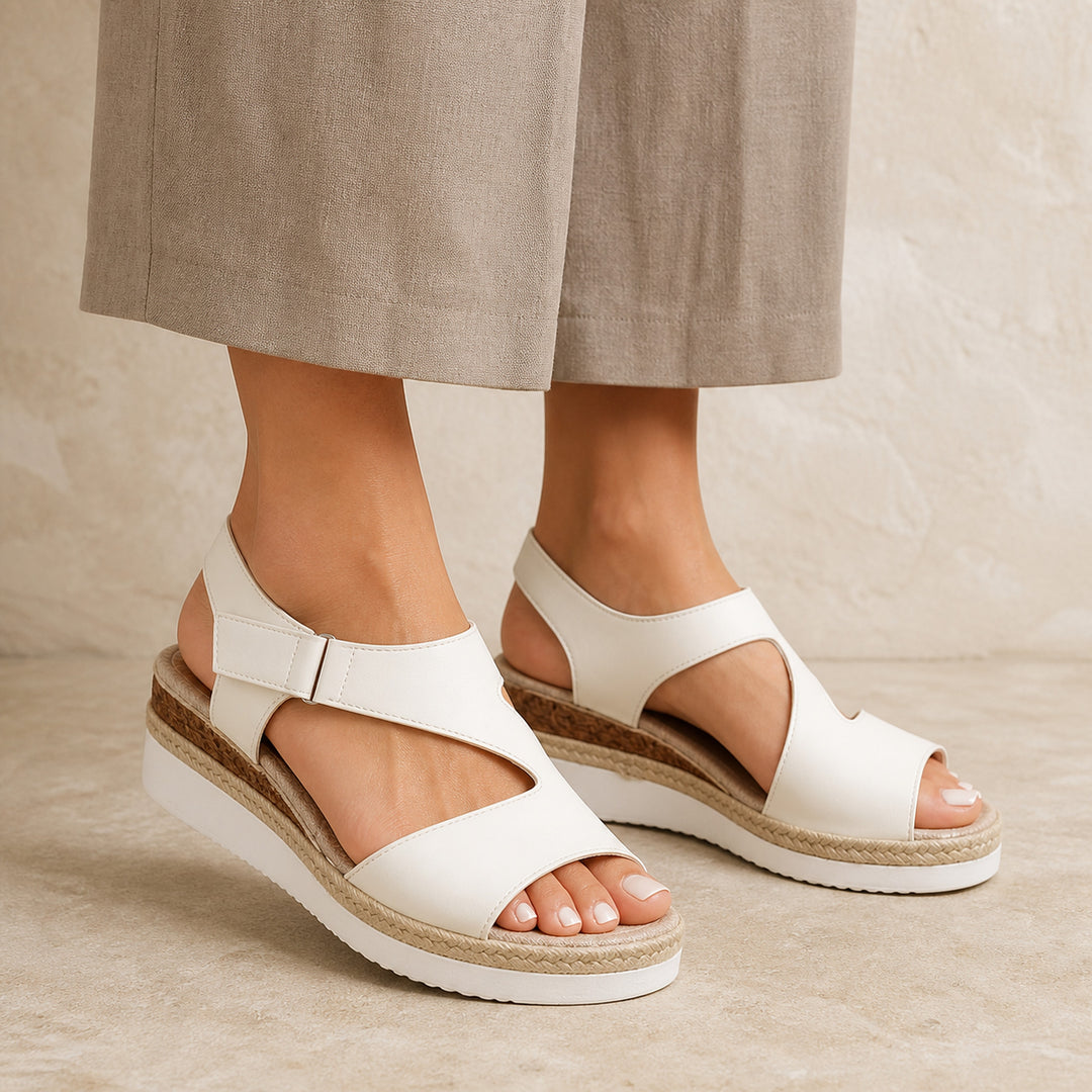 Ivy Espadrille Wedge Sandals in white, front view