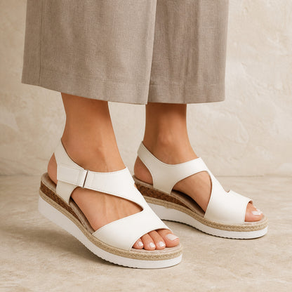 Ivy Espadrille Wedge Sandals in white, front view