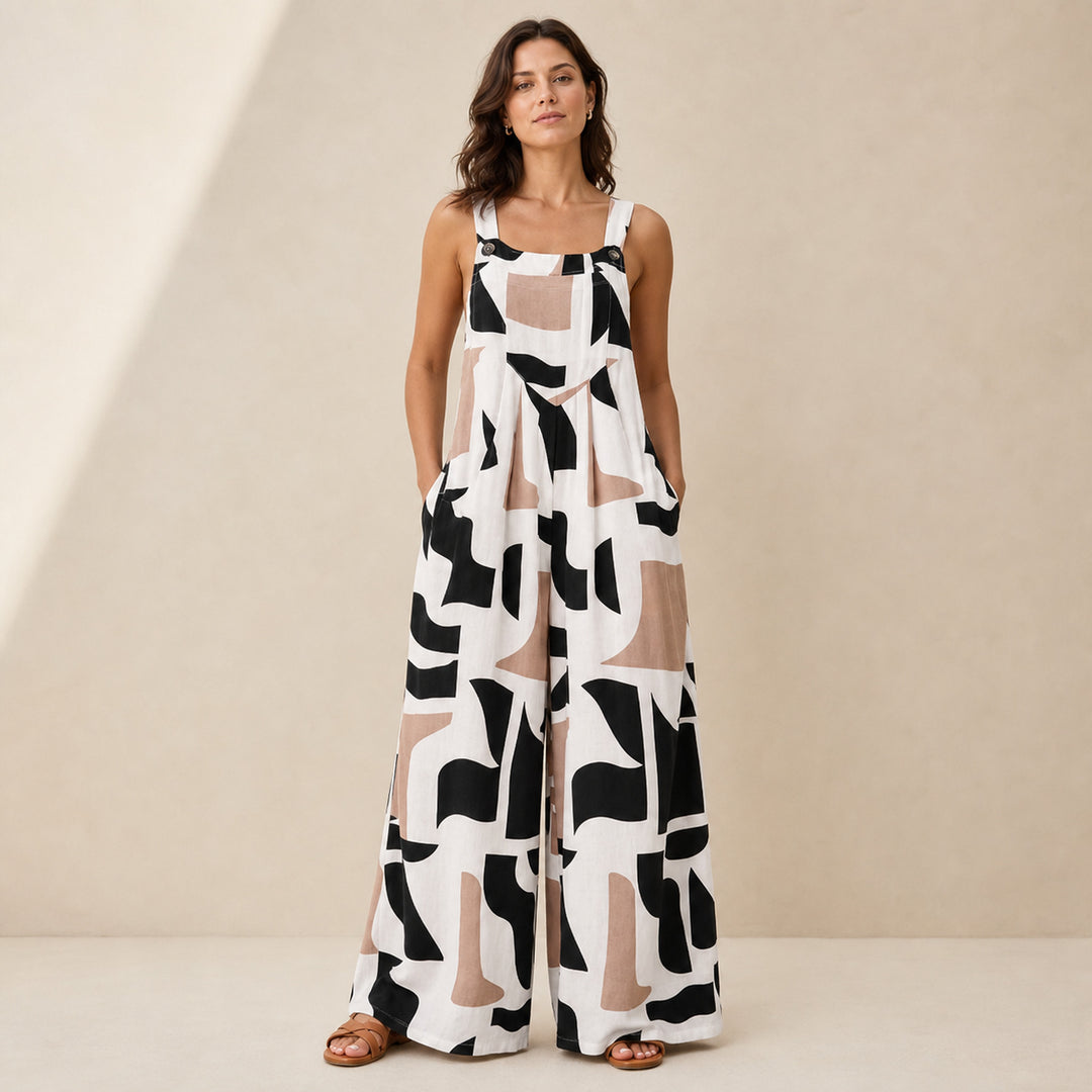 Wilder Print Jumpsuit in white print, front view