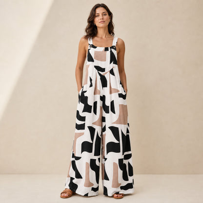 Wilder Print Jumpsuit in white print, front view