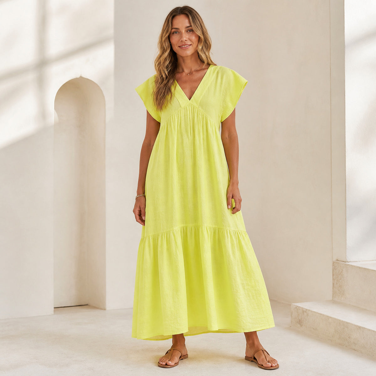 Willow Tiered Sundress in yellow, front view