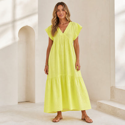 Willow Tiered Sundress in yellow, front view