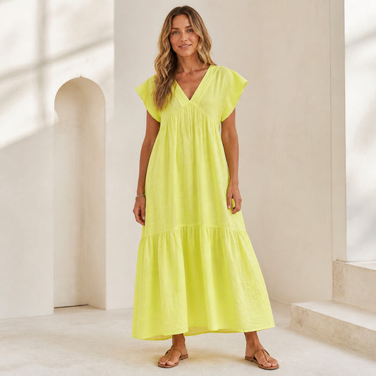 Willow Tiered Sundress in yellow, front view