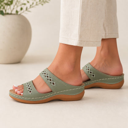 Odette Open-Toe Sandals in green, side profile