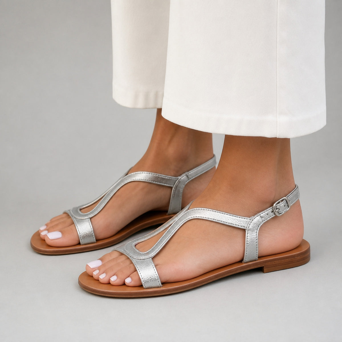 Elsie T-Bar Sandals in grey, side profile