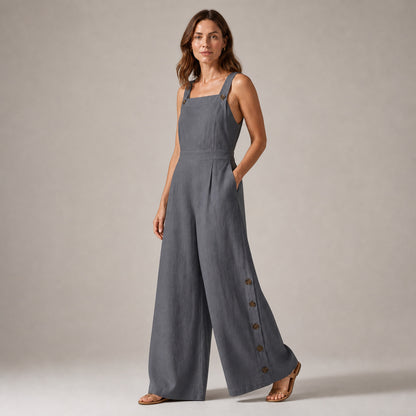 Frankie Wide-Leg Jumpsuit in grey, three-quarter view