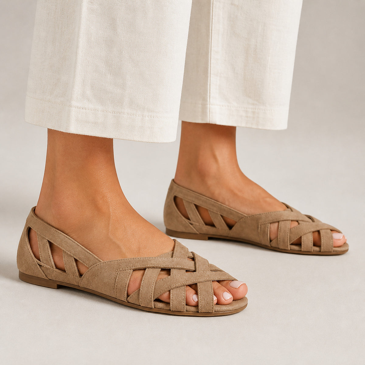 Suki Woven Flats in khaki, side profile