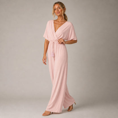 Delphi Wide-Leg Jumpsuit in pink, three-quarter view