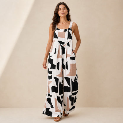 Wilder Print Jumpsuit in white print, three-quarter view
