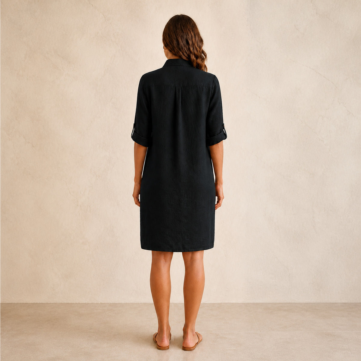 Harriet Linen Shirt Midi in black, back view
