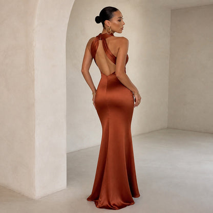 Seraphina Fishtail Maxi in dark orange, back view