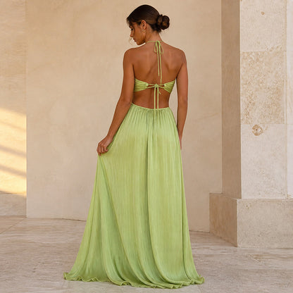 Halle Halter Maxi in green, back view