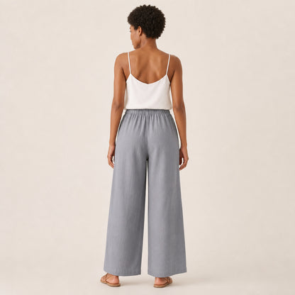 Remy Linen Wide-Leg Trousers in grey, back view