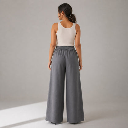 Billie Linen Trousers in grey, back view