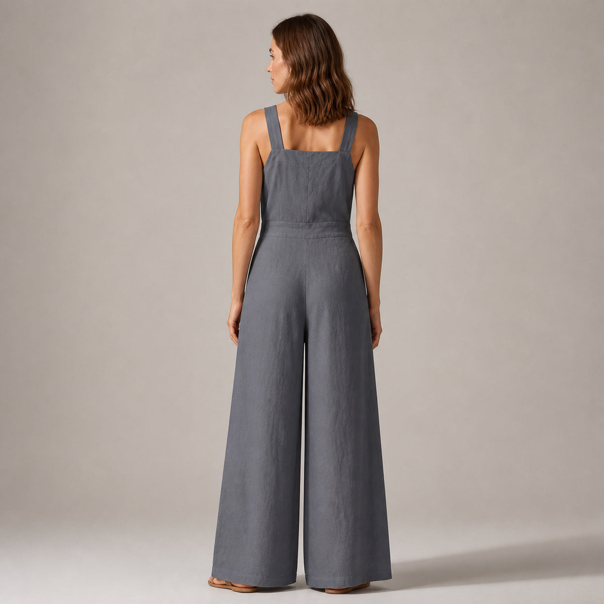Frankie Wide-Leg Jumpsuit in grey, back view