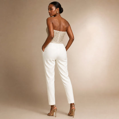 Solene Sequin Jumpsuit in ivory, back view