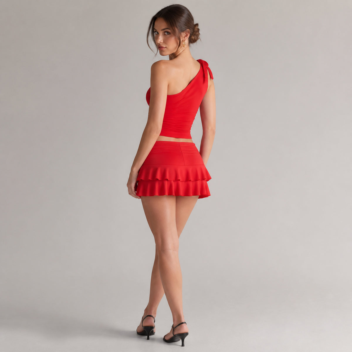 Cleo Tiered Co-ord in red, back view