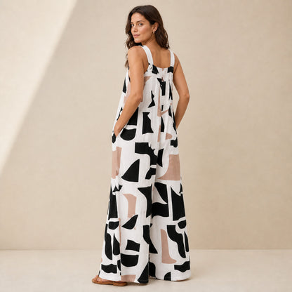 Wilder Print Jumpsuit in white print, back view