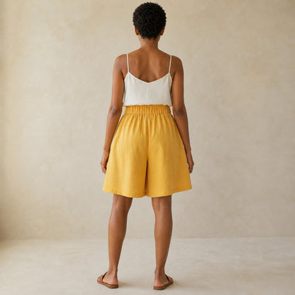 Wren Wide-Leg Shorts in yellow, back view