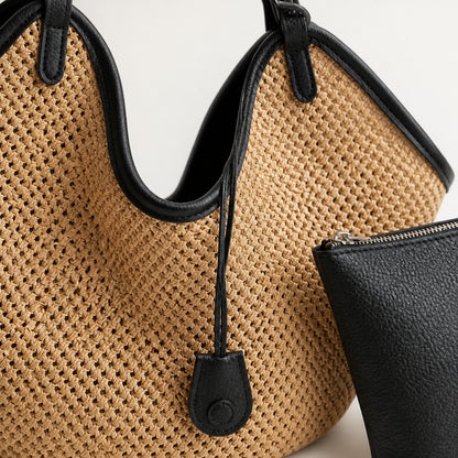 Close-up of the woven trim on the Odile Woven Tote