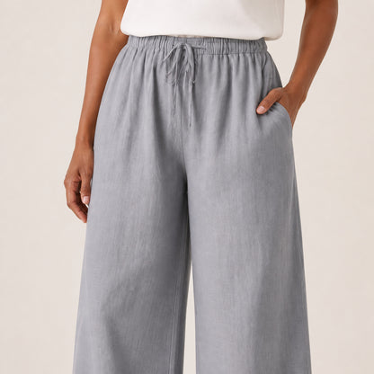 Close-up of the drawstring waist and pocket on the Remy trousers