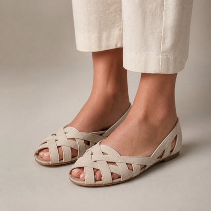 Suki Woven Flats in beige, front view