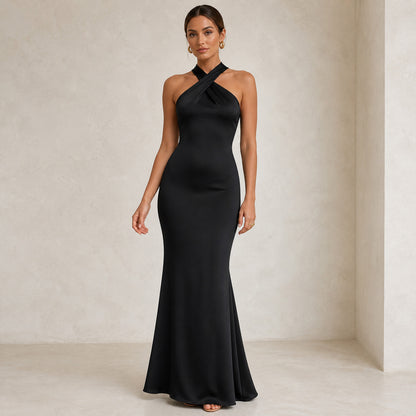 Seraphina Fishtail Maxi in black, front view