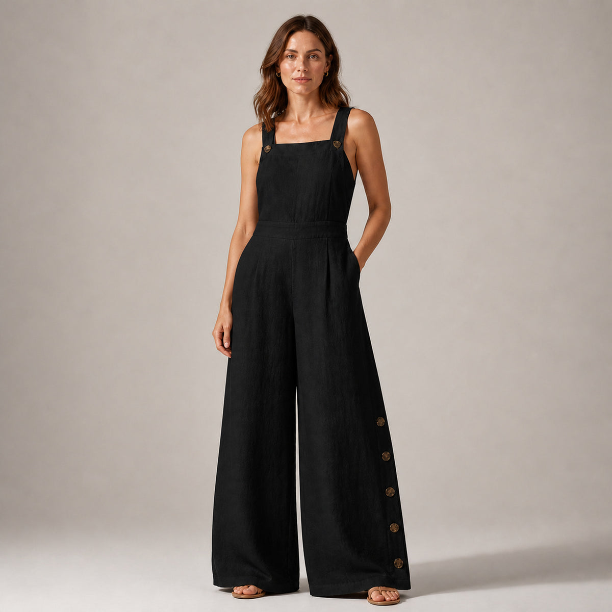 Frankie Wide-Leg Jumpsuit in black, front view