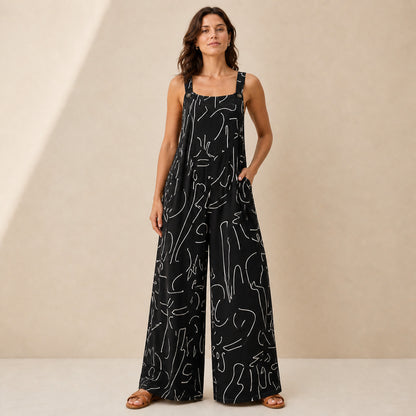 Wilder Print Jumpsuit in black, front view