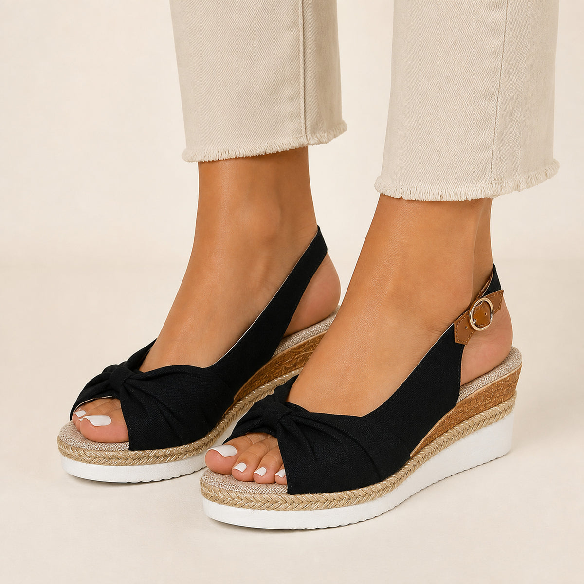 Farrow Wedge Sandals in black, front view
