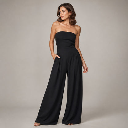 Sloane Strapless Jumpsuit in black, front view