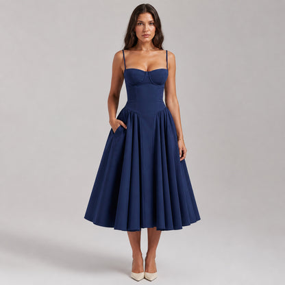 Colette Corset Midi in dark blue, front view