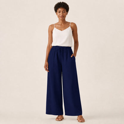 Remy Linen Wide-Leg Trousers in navy, front view