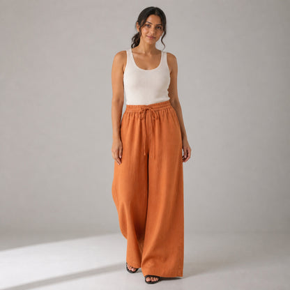 Billie Linen Trousers in orange, front view