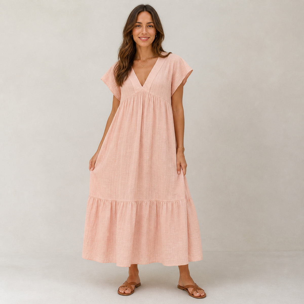 Willow Tiered Sundress in pink, front view
