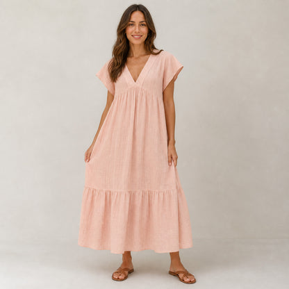 Willow Tiered Sundress in pink, front view