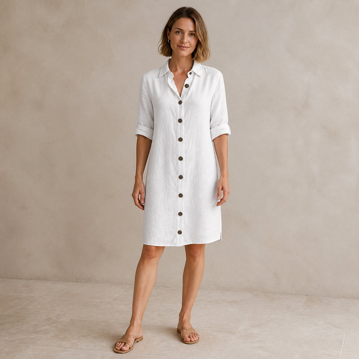 Harriet Linen Shirt Midi in white, front view