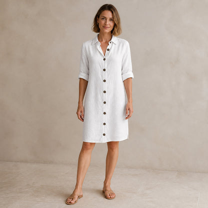 Harriet Linen Shirt Midi in white, front view