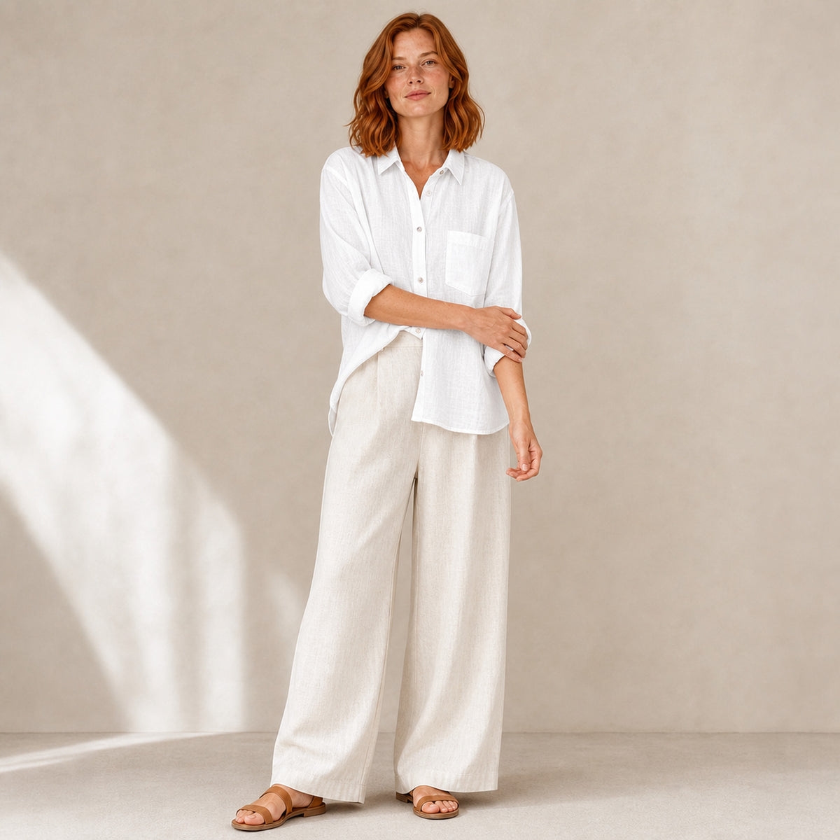 Isla Linen Shirt in white, front view